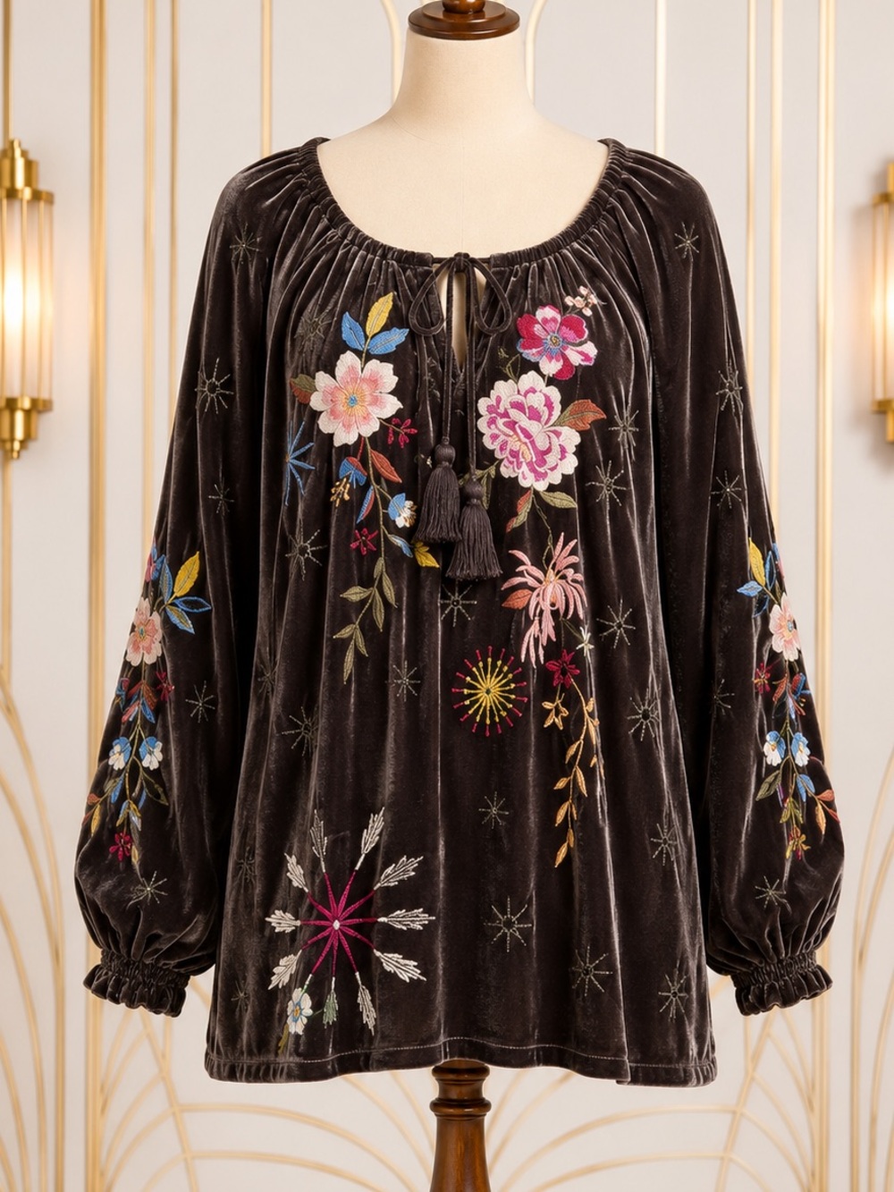 Johnny Was “Celestin” embroidered velvet top NWT